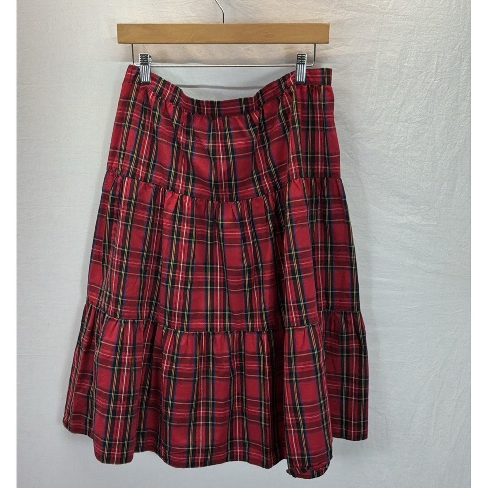 J. Crew tiered Tartan Midi Skirt Red Stewart Plaid Christmas Holiday MD cotton - Picture 1 of 7